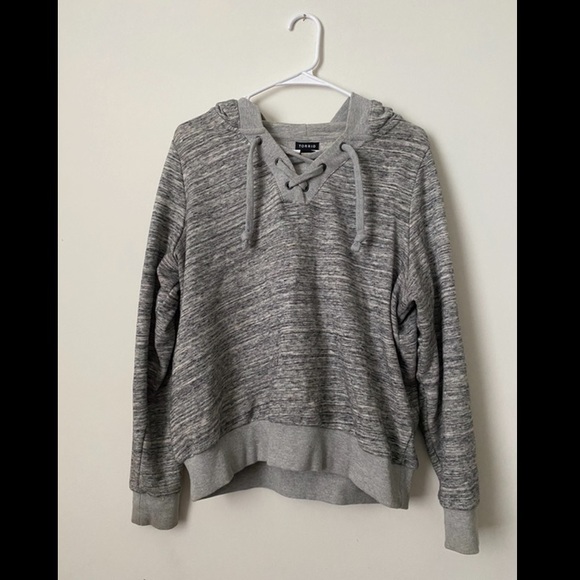 Torrid | Gray Lace Up Cropped Hoodie Sweatshirt - Picture 2 of 6